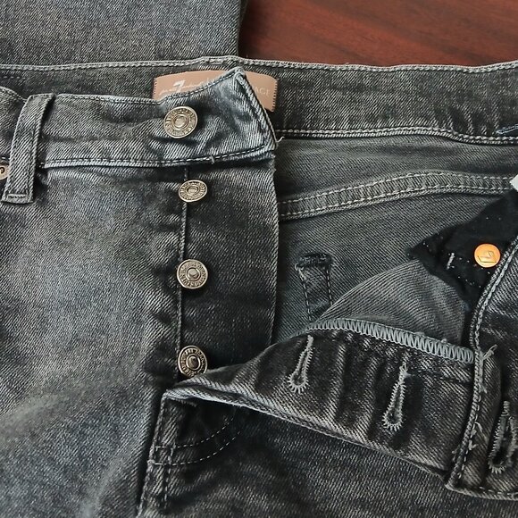 7 For All Mankind Jeans 30 Luxe Vintage Button Fly Crop Raw Hem Mid Rise Gray - Picture 6 of 9